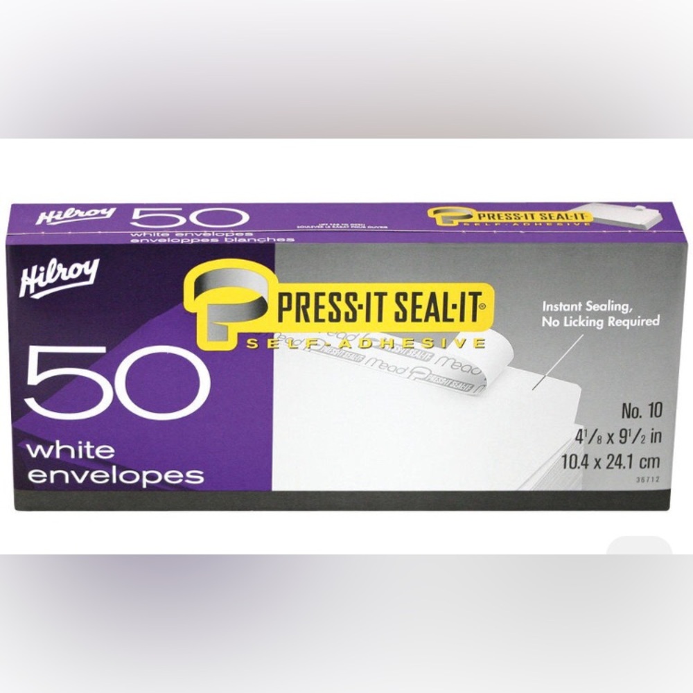 Hilroy Press-It Seal-It #10 White Envelopes No Lick Self Adhesive 40 Pack NWT